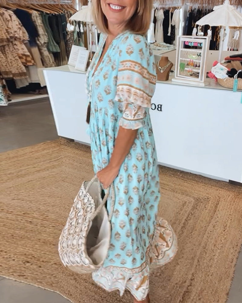 Vestido largo bohemio en capas con escote favorecedor – AURELIA LAYERS