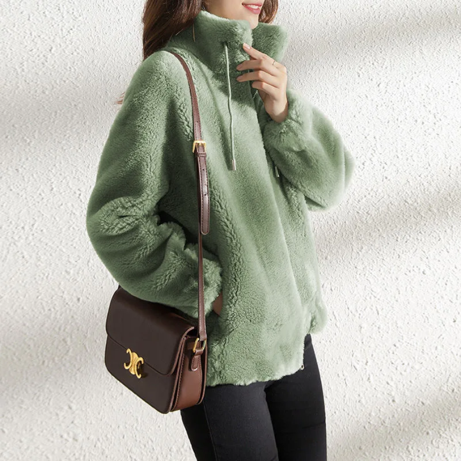 Sienna - Abrigo trench de ante para mujer, estilo oversized con solapas anchas