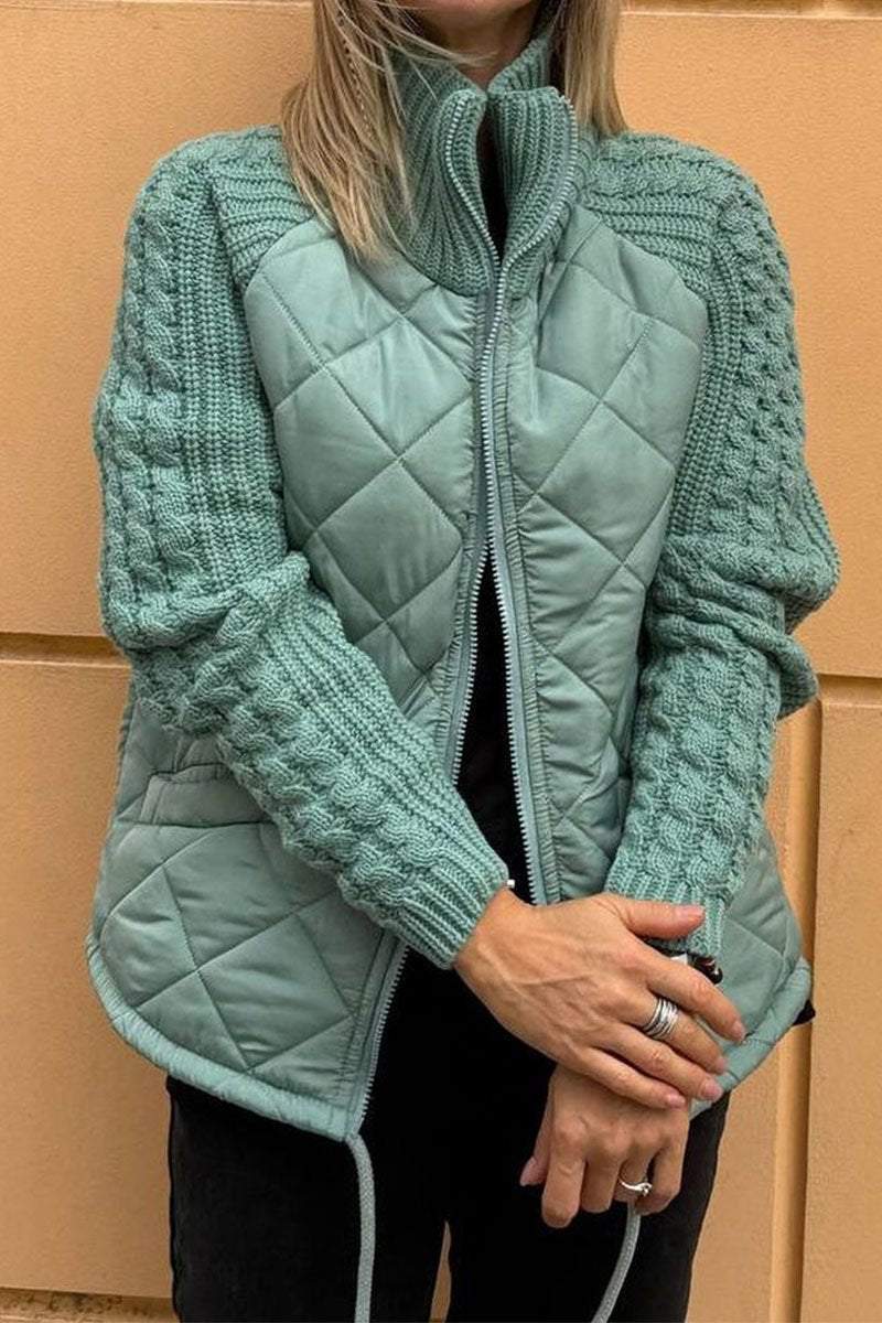 LEONA - Chaqueta informal en color sólido con cremallera y detalles de patchwork en contraste para mujer