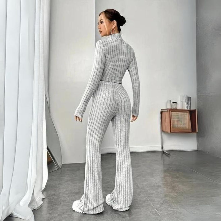 Conjunto de punto acanalado para mujer con top y pantalón – AMELYA LuxeRib