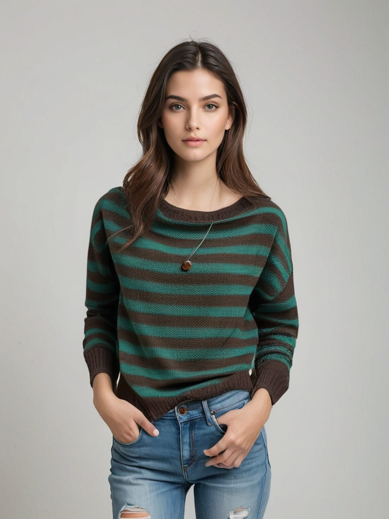 Jersey oversize de rayas con cuello alto y tejido suave – AURELLE Cozystripes