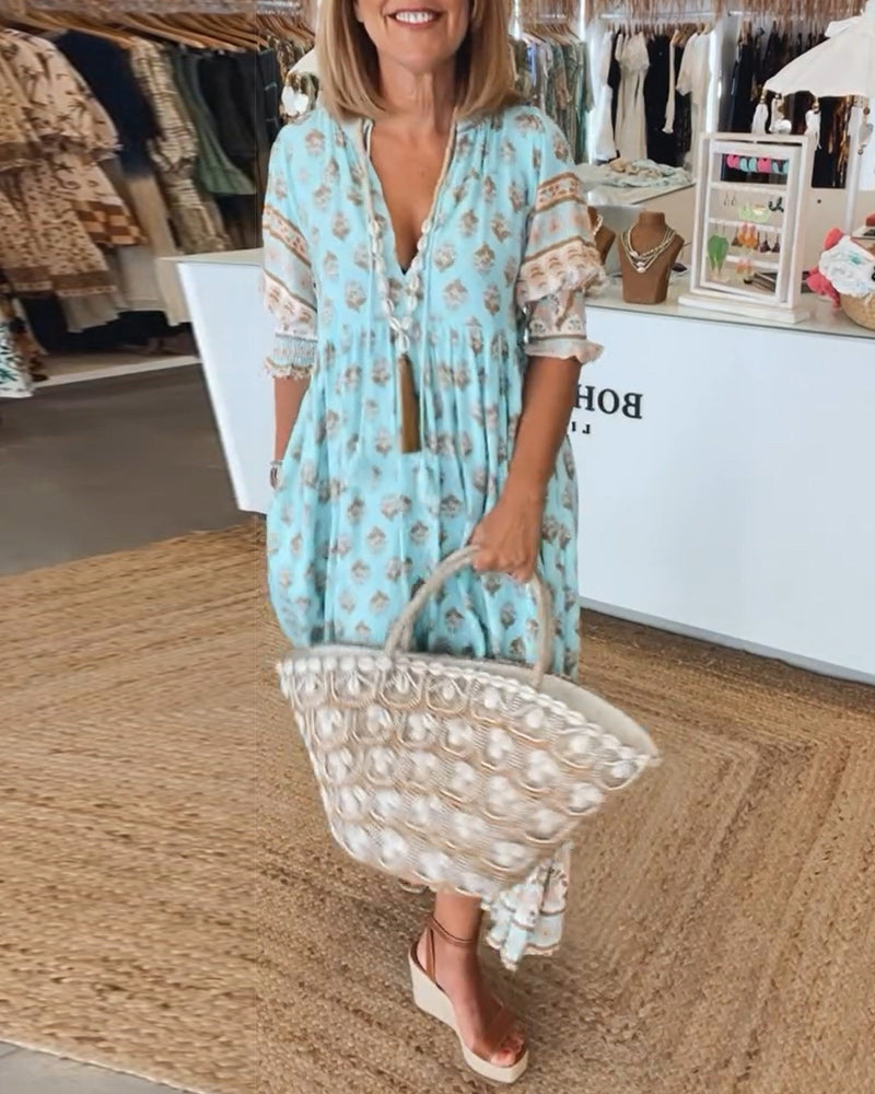 Vestido largo bohemio en capas con escote favorecedor – AURELIA LAYERS