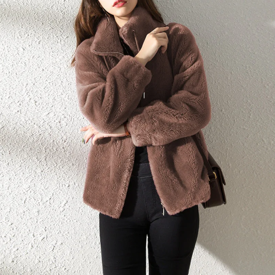 Sienna - Abrigo trench de ante para mujer, estilo oversized con solapas anchas