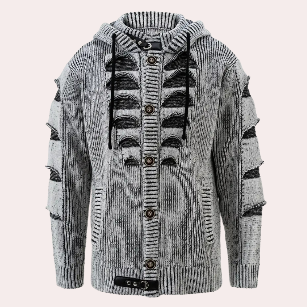HUGO - Sudadera de punto con capucha y botones para hombre