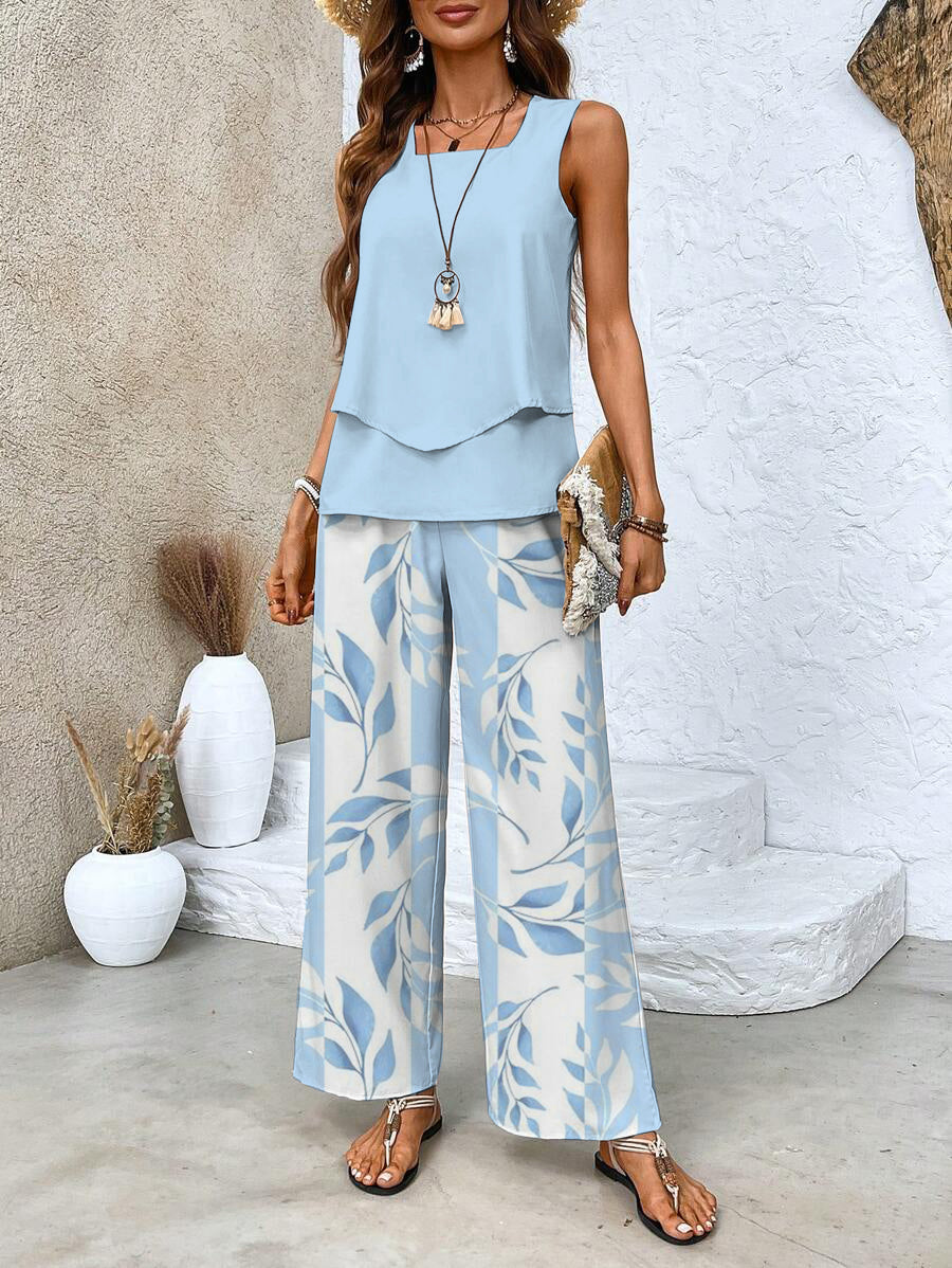 Conjunto elegante de dos piezas con blusa fluida y pantalón amplio – ARLÈNE