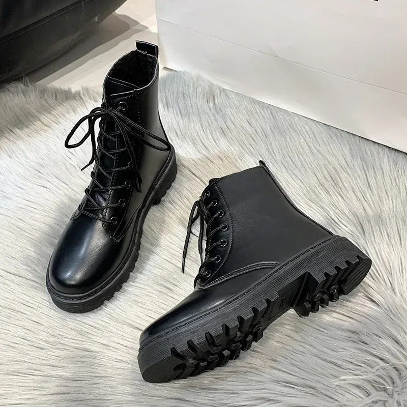 ALINA - Botines de PU para mujer con suela gruesa