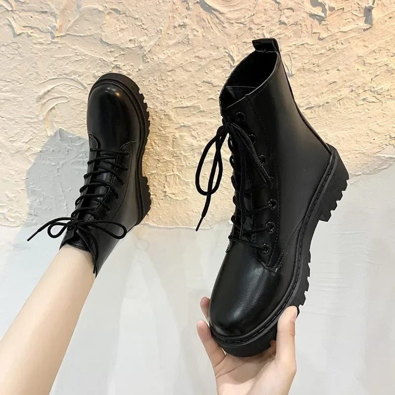ALINA - Botines de PU para mujer con suela gruesa
