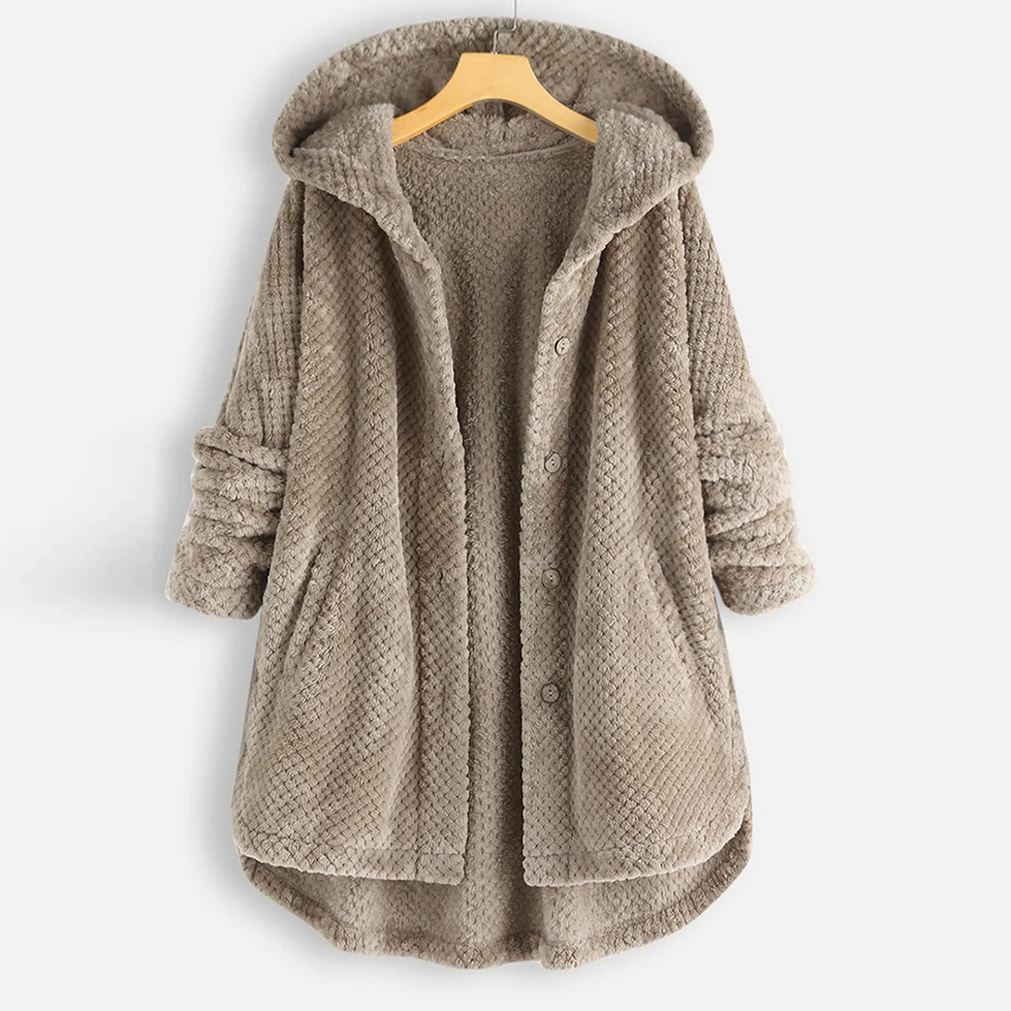 ISABELLA - Chaqueta teddy oversize con capucha y botones para mujer