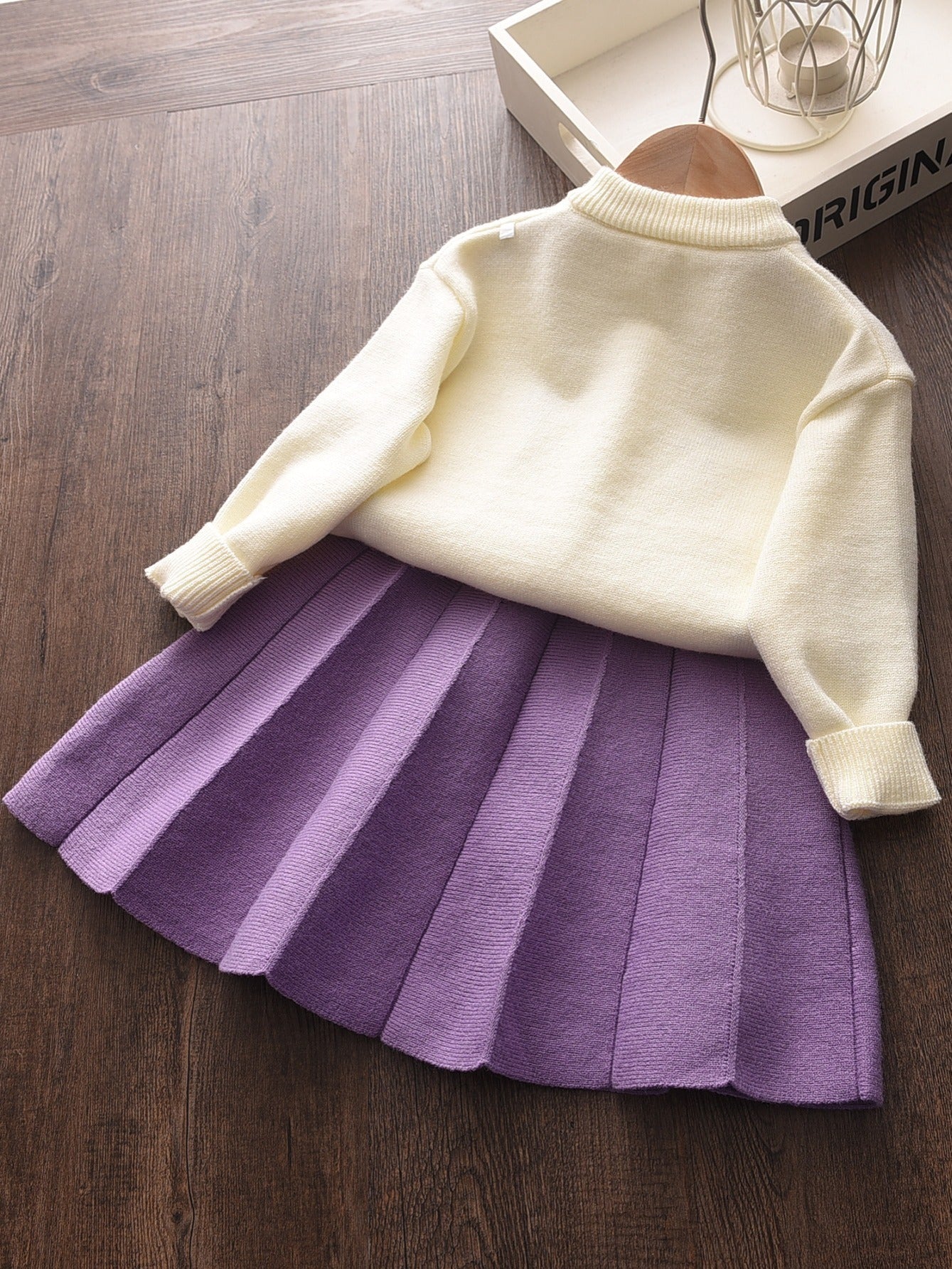 LILOU - Conjunto de cárdigan de punto y falda plisada para niñas
