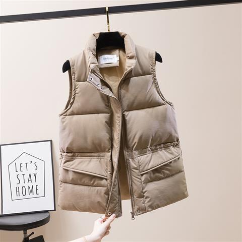 Hannah - Chaleco sin mangas de color sólido de invierno y cuello levantado con cremallera y bolsillos para mujer Caqui