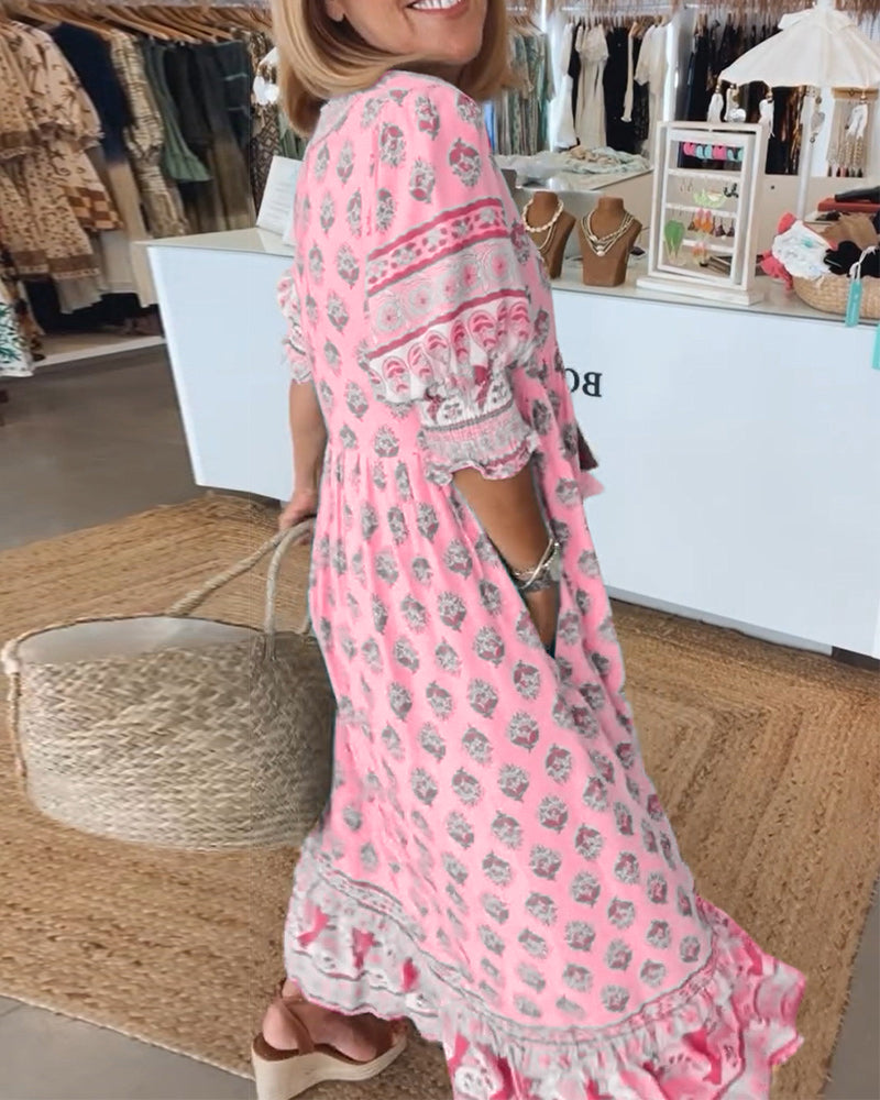 Vestido largo bohemio en capas con escote favorecedor – AURELIA LAYERS