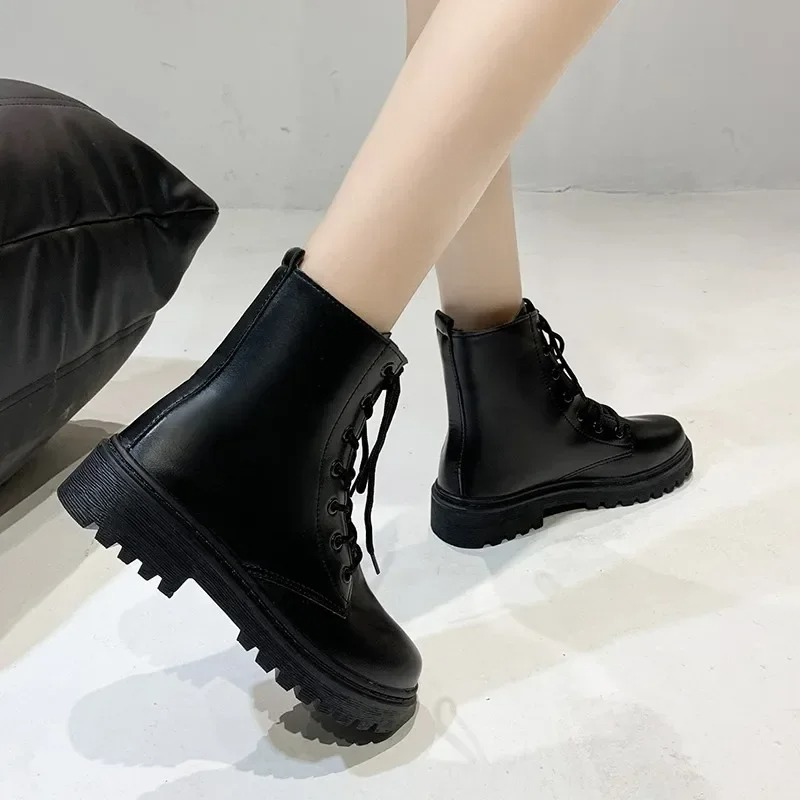 ALINA - Botines de PU para mujer con suela gruesa