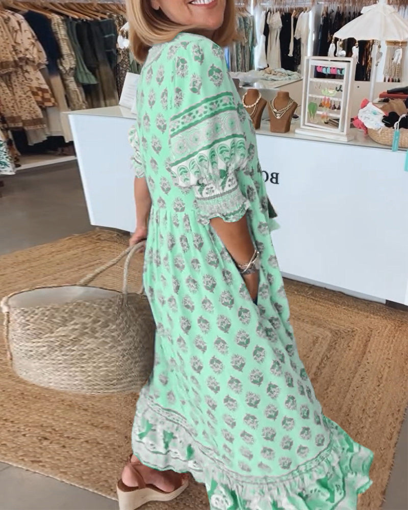 Vestido largo bohemio en capas con escote favorecedor – AURELIA LAYERS