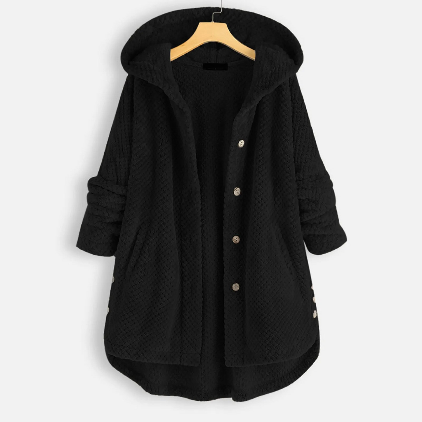 ISABELLA - Chaqueta teddy oversize con capucha y botones para mujer
