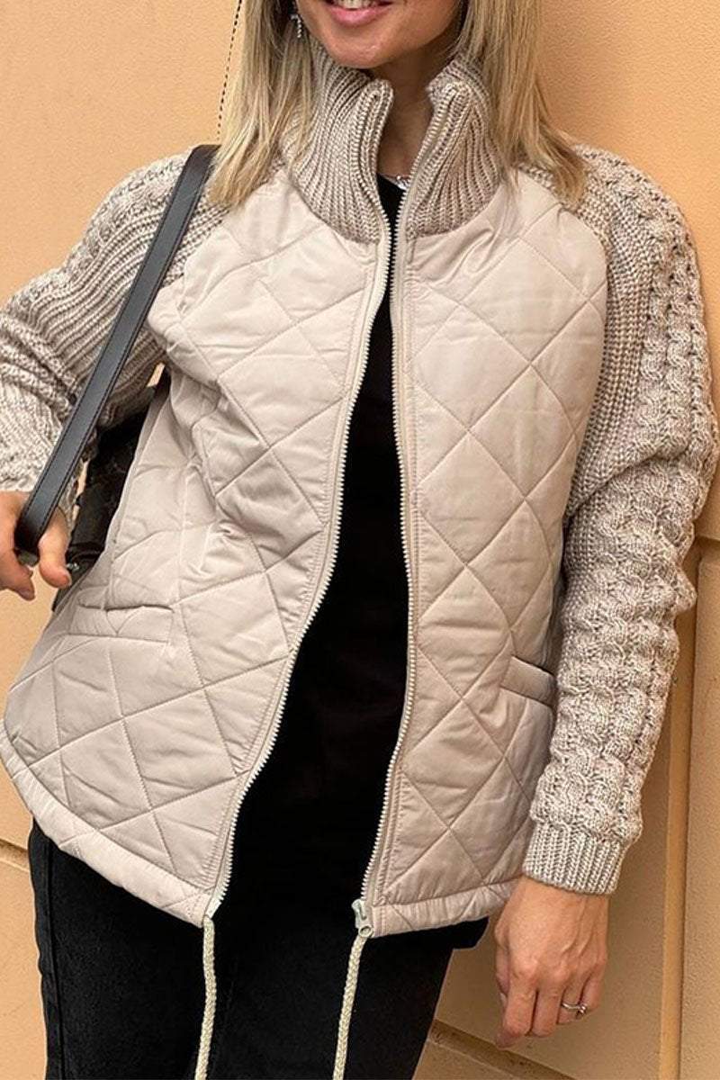 LEONA - Chaqueta informal en color sólido con cremallera y detalles de patchwork en contraste para mujer