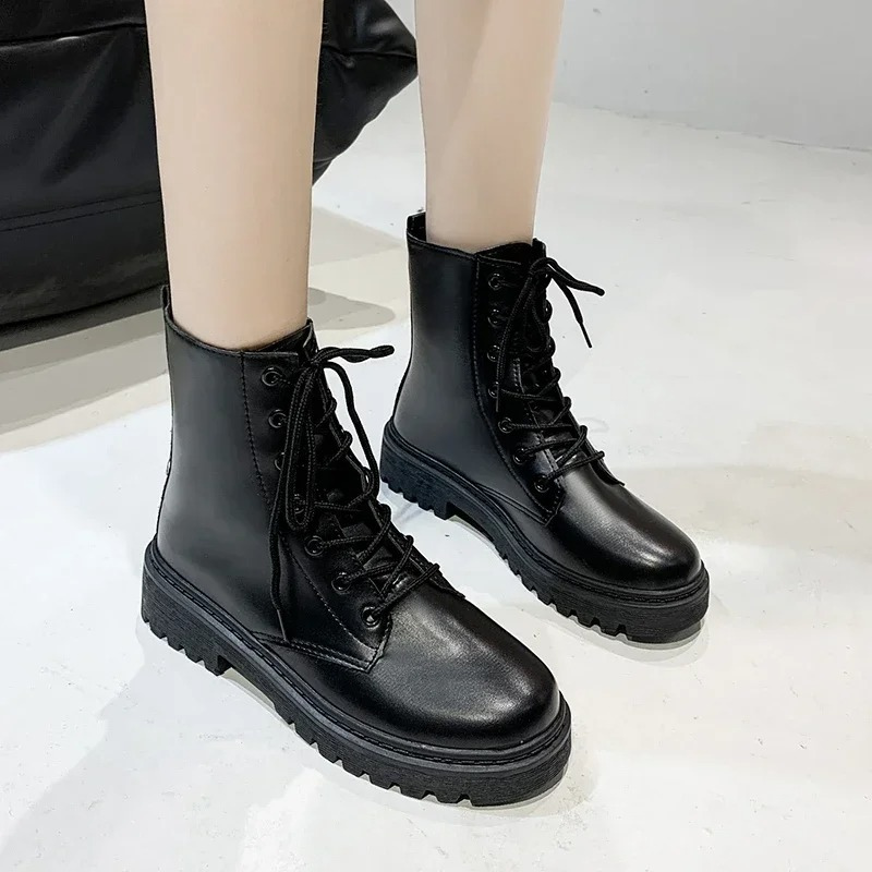 ALINA - Botines de PU para mujer con suela gruesa