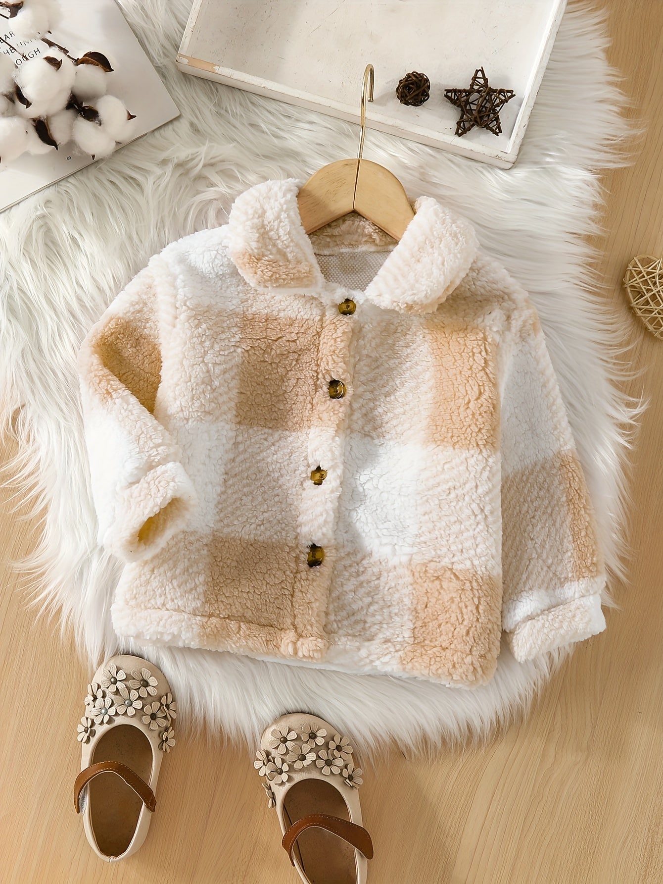 NORA - Chaqueta infantil de forro polar ligera con patrón a cuadros