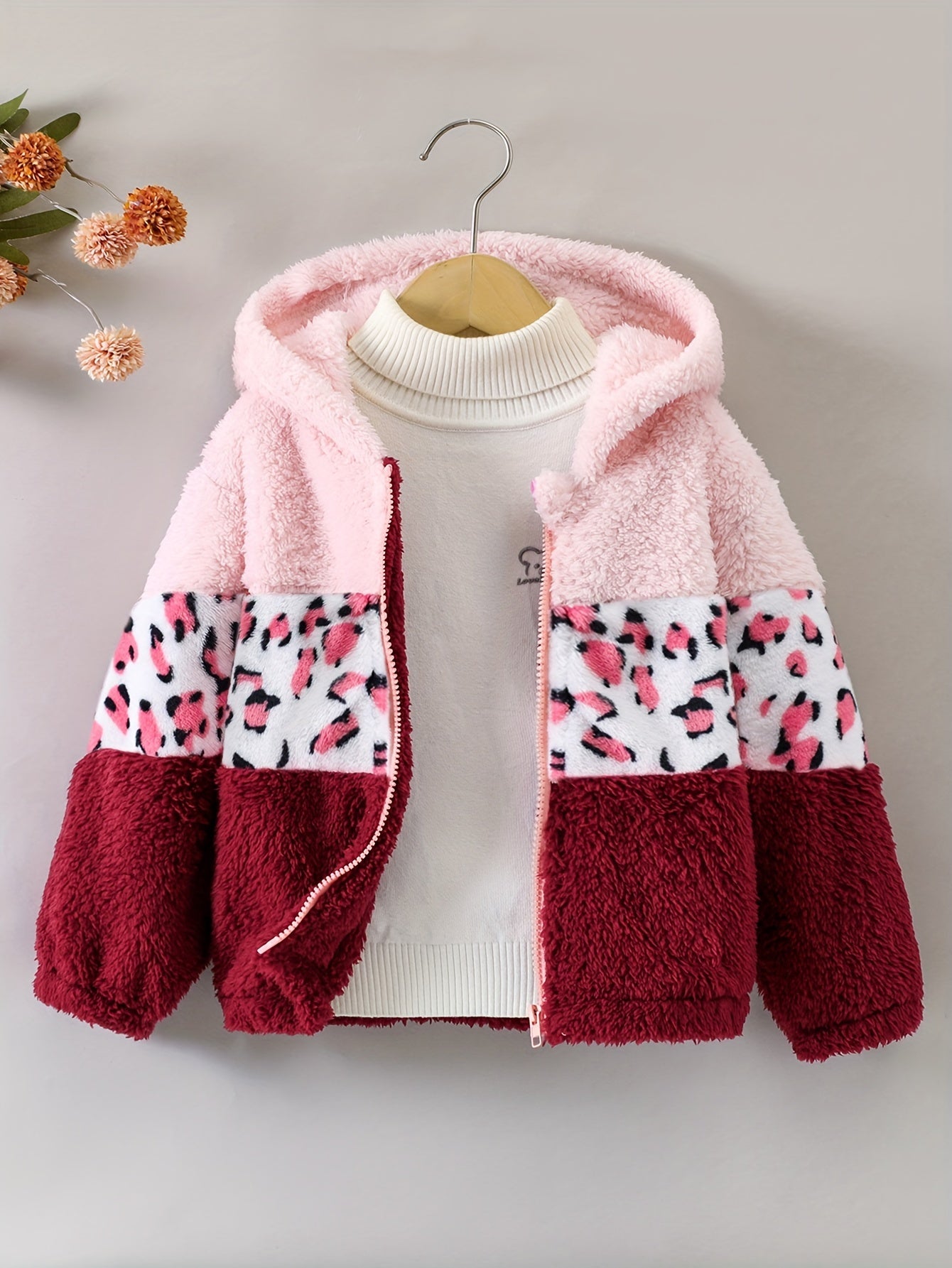 LEONA - Chaqueta con estampado de leopardo y forro de polar para niñas