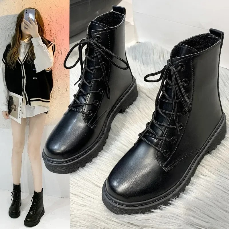 ALINA - Botines de PU para mujer con suela gruesa