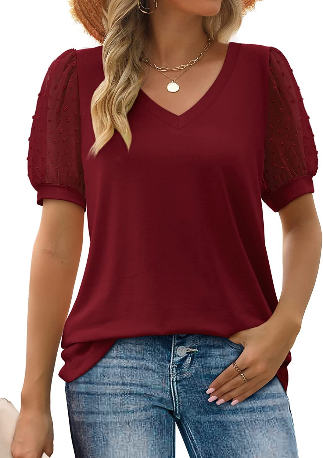 Blusa básica con escote en V y manga larga de algodón – LUMARA