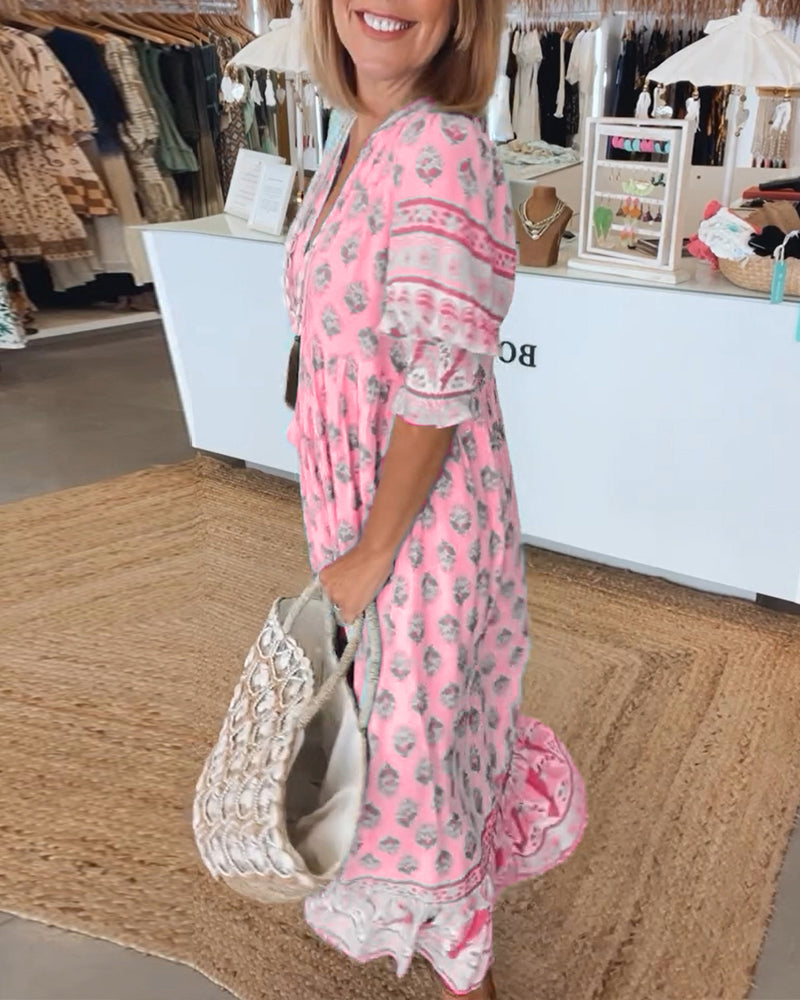 Vestido largo bohemio en capas con escote favorecedor – AURELIA LAYERS