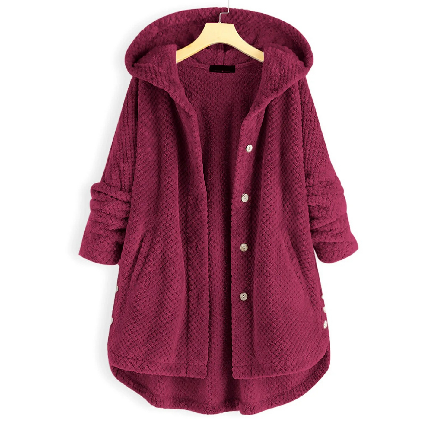ISABELLA - Chaqueta teddy oversize con capucha y botones para mujer