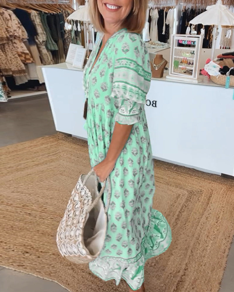 Vestido largo bohemio en capas con escote favorecedor – AURELIA LAYERS