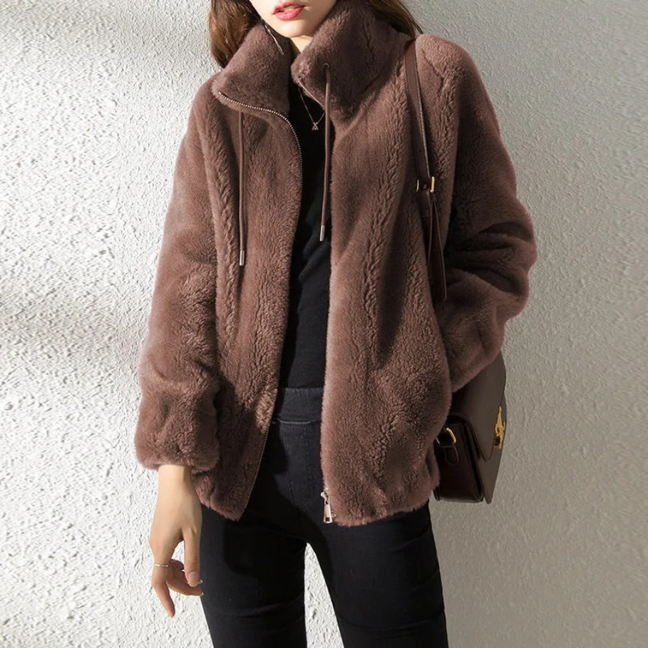 Sienna - Abrigo trench de ante para mujer, estilo oversized con solapas anchas
