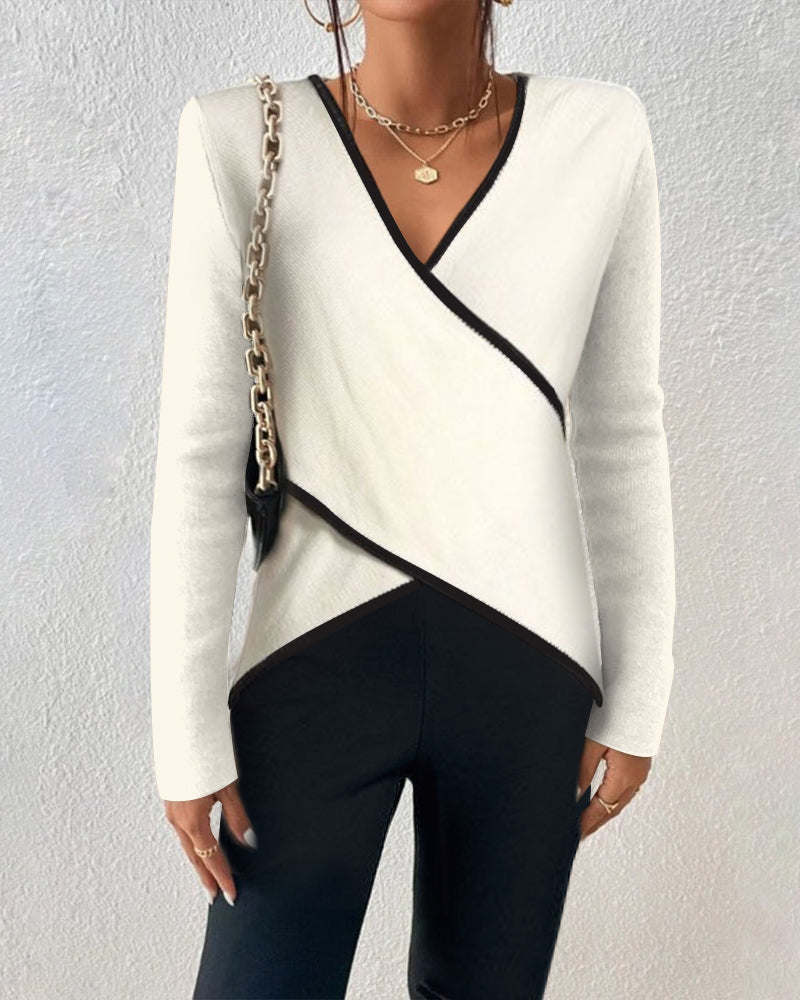 Jersey cruzado con ribetes en contraste para mujer – NOÉLIA