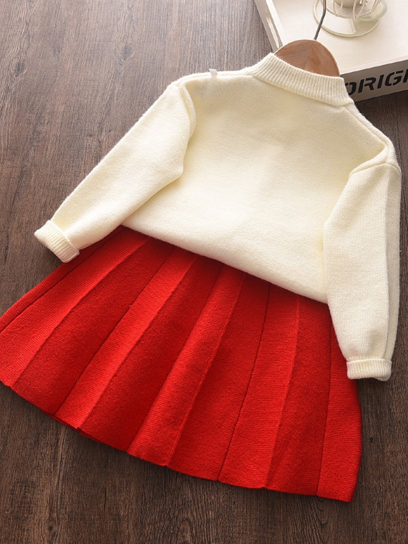LILOU - Conjunto de cárdigan de punto y falda plisada para niñas