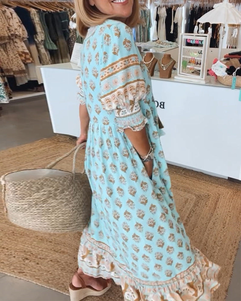 Vestido largo bohemio en capas con escote favorecedor – AURELIA LAYERS