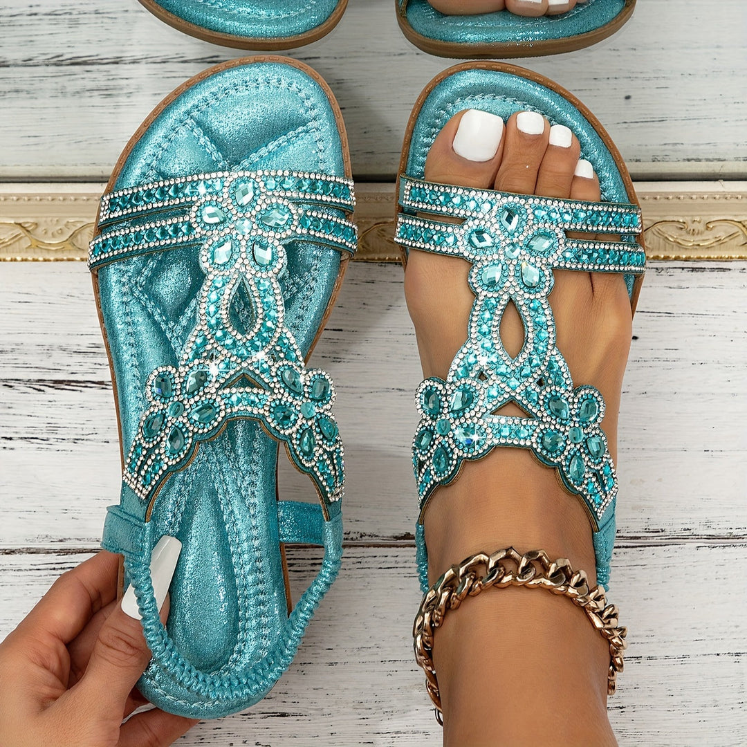 Sandalias planas con flores de strass para mujer – LYANA SHINE