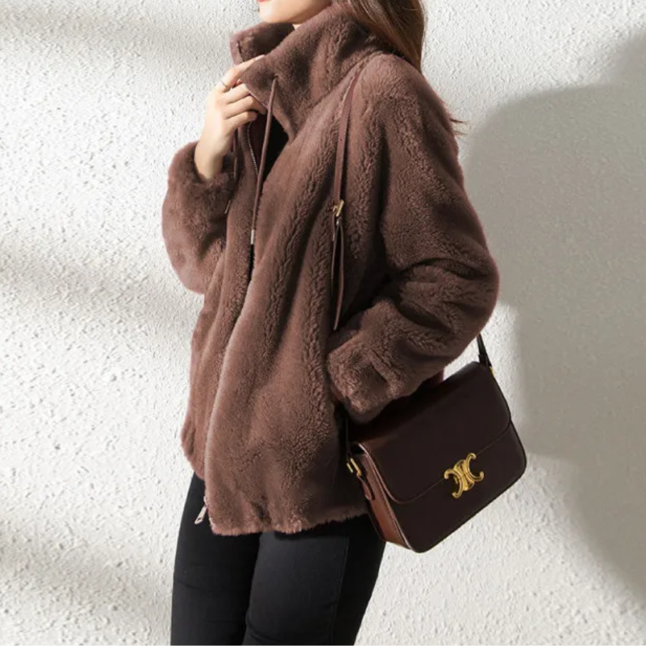 Sienna - Abrigo trench de ante para mujer, estilo oversized con solapas anchas