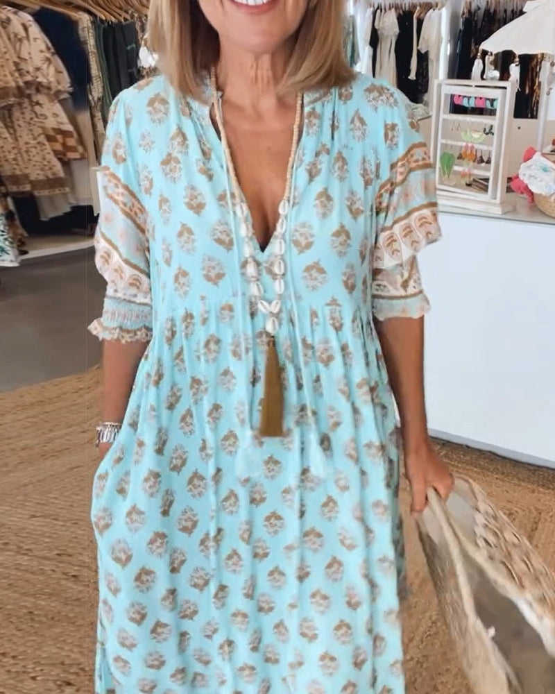 Vestido largo bohemio en capas con escote favorecedor – AURELIA LAYERS