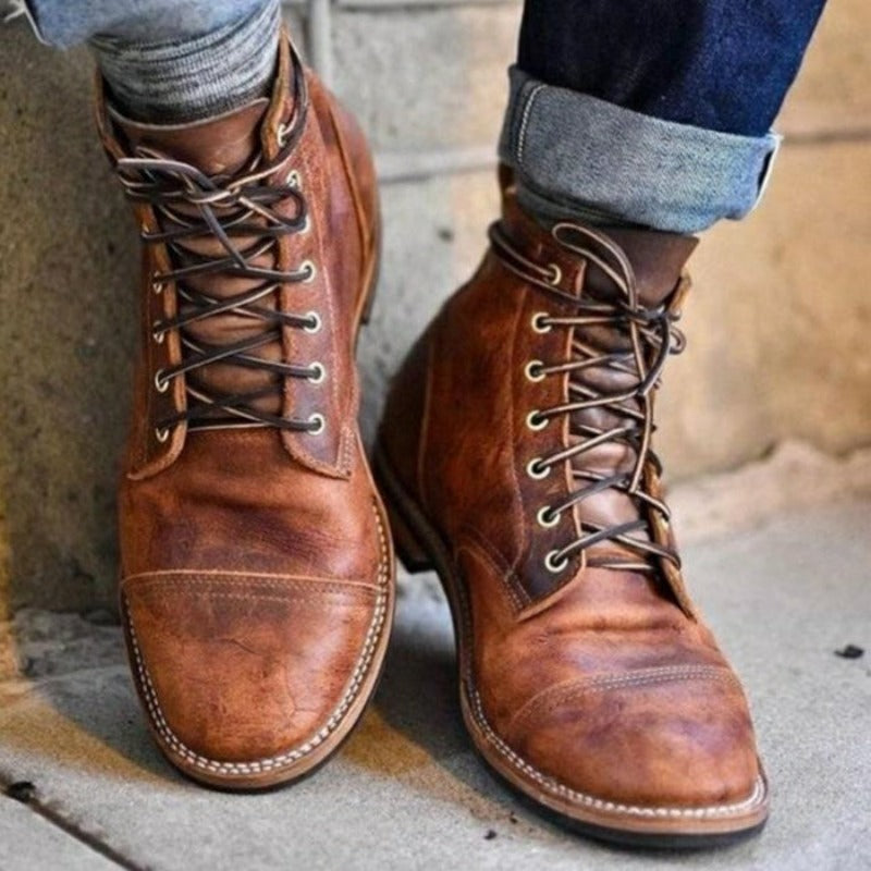 MYRA - Botas de cuero con cordones para mujer