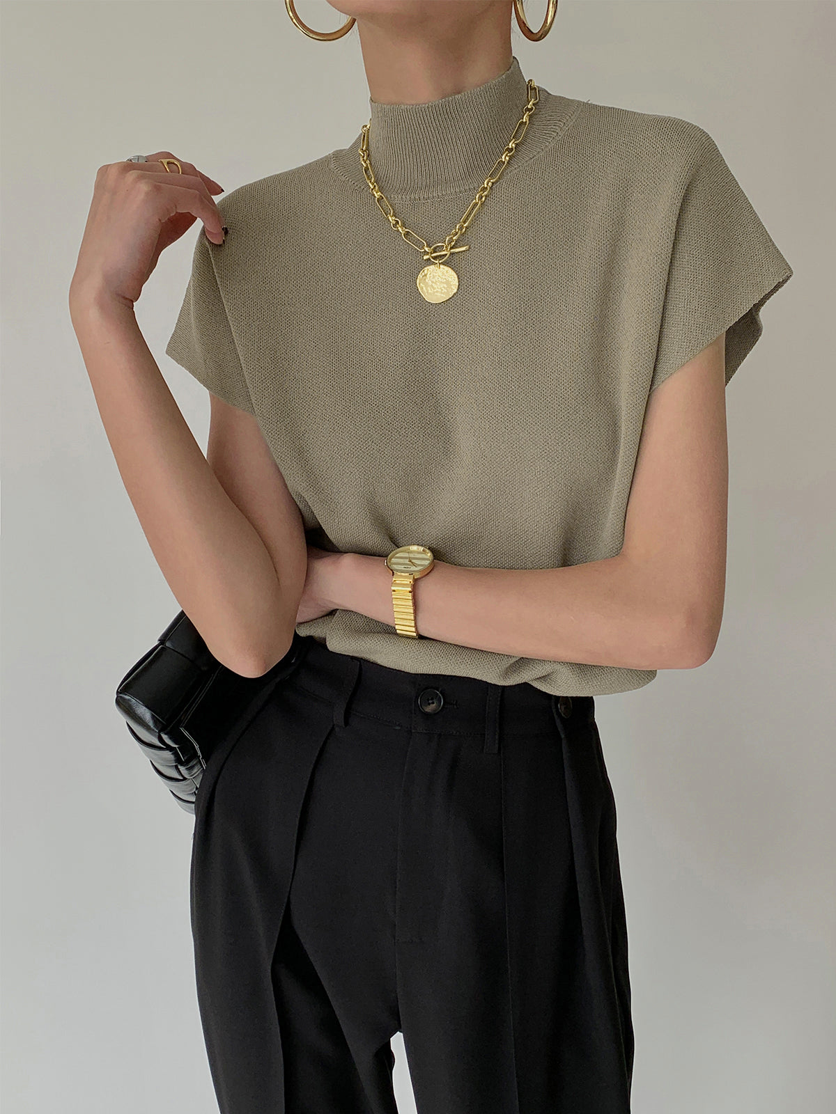 YULE - Elegante chaleco de punto con cuello alto y mangas con solapa para mujeres