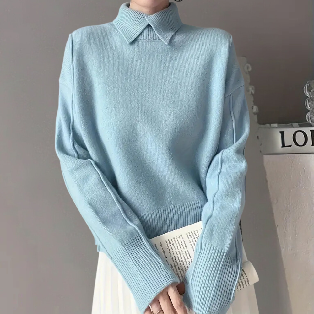 NOA - Jersey de punto para mujer con cuello alto y solapa