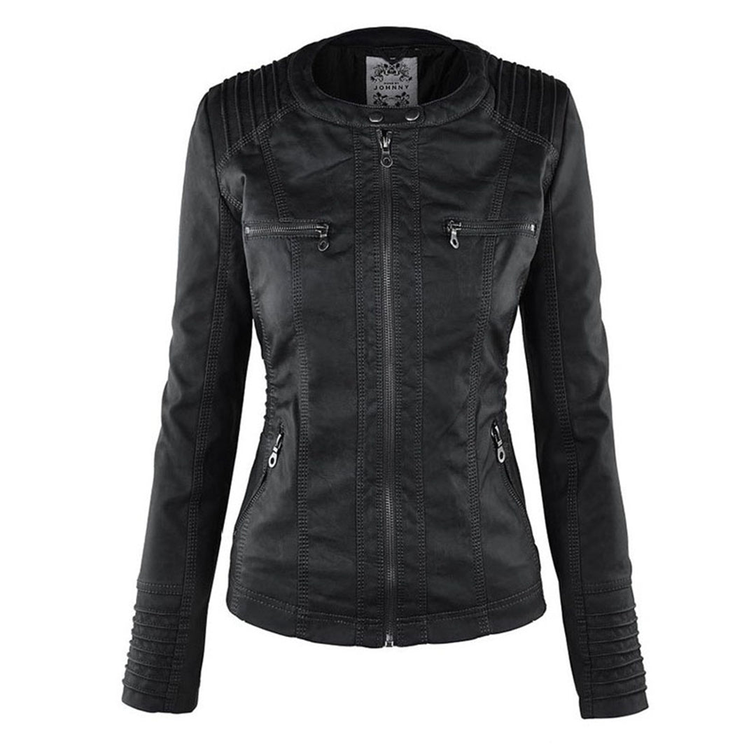 LEIGH – Chaqueta de cuero impermeable para mujer con capucha