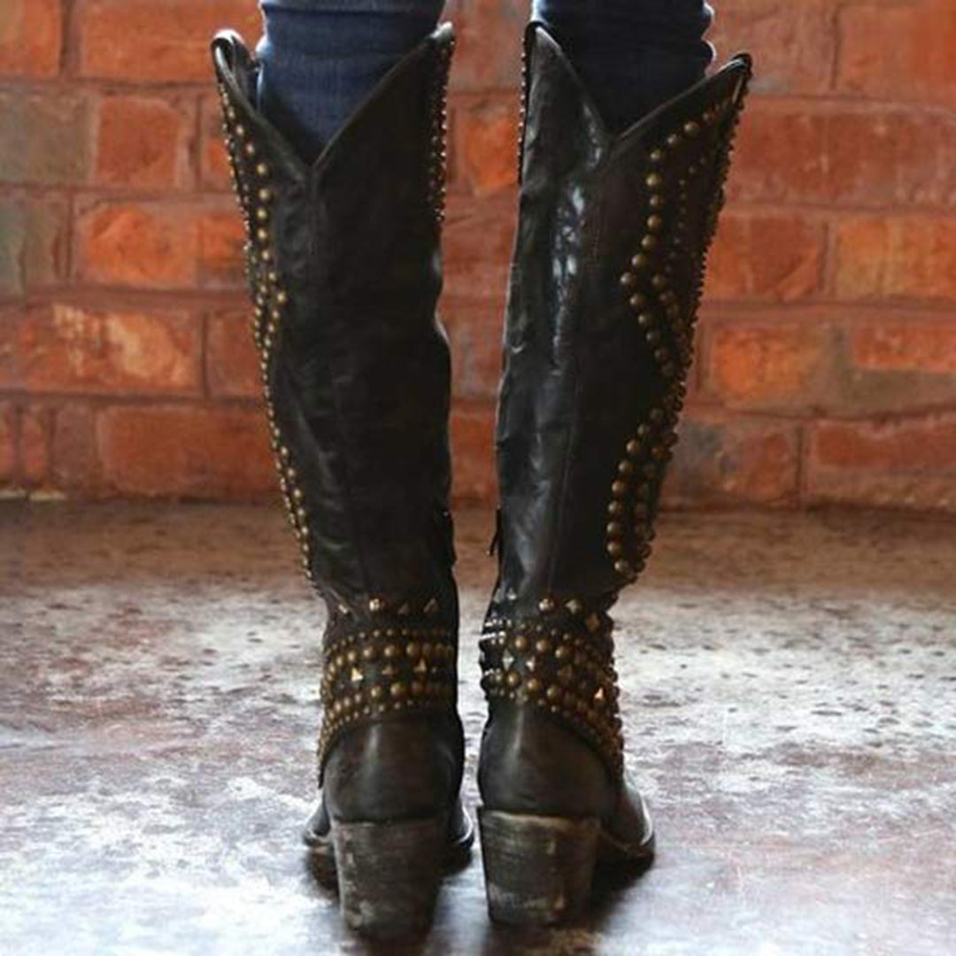 JOAN – Botas con tachuelas metálicas y tacón grueso para mujer