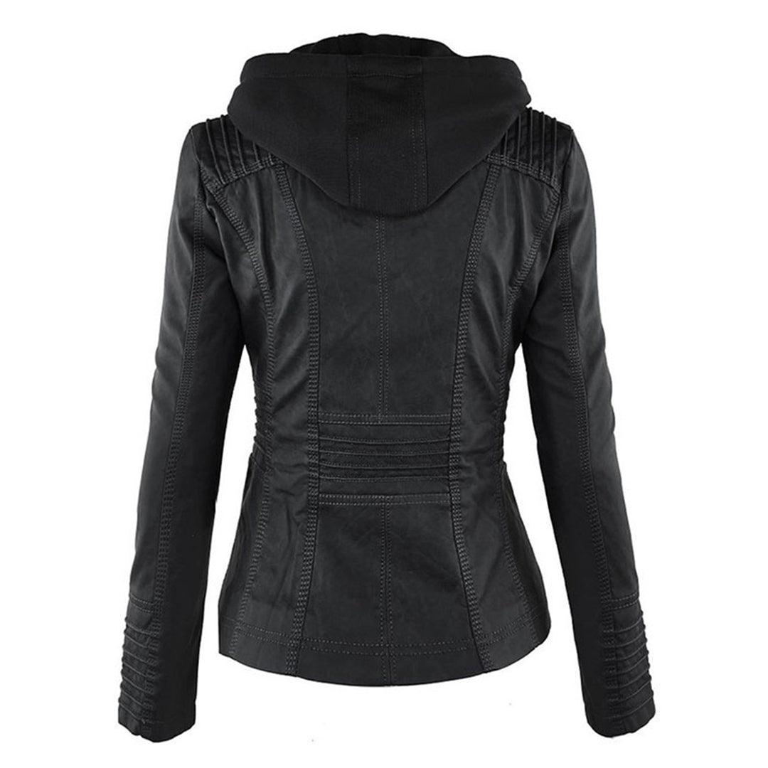 LEIGH – Chaqueta de cuero impermeable para mujer con capucha