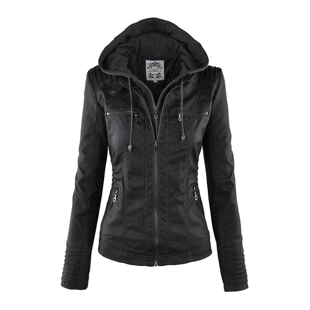 LEIGH – Chaqueta de cuero impermeable para mujer con capucha