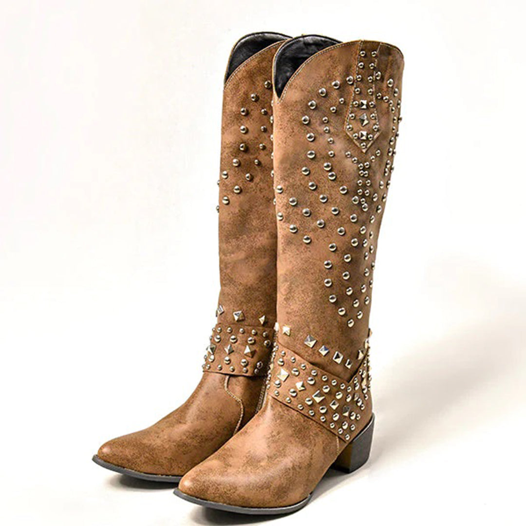 JOAN – Botas con tachuelas metálicas y tacón grueso para mujer