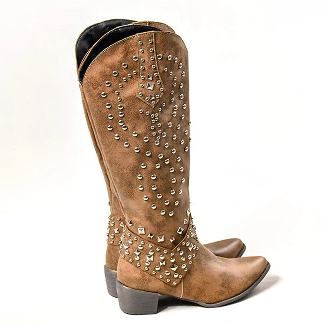 JOAN – Botas con tachuelas metálicas y tacón grueso para mujer