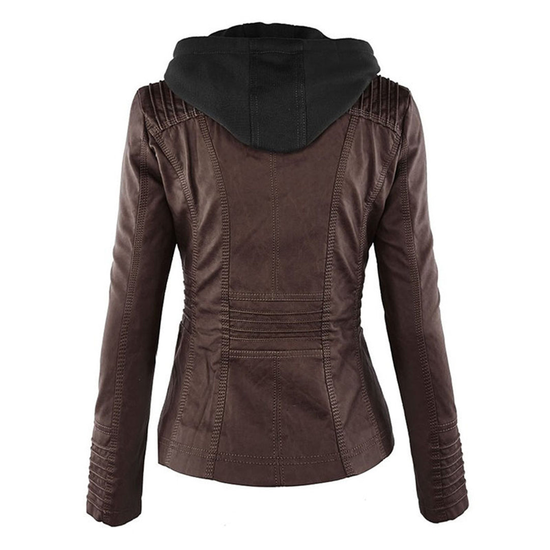 LEIGH – Chaqueta de cuero impermeable para mujer con capucha