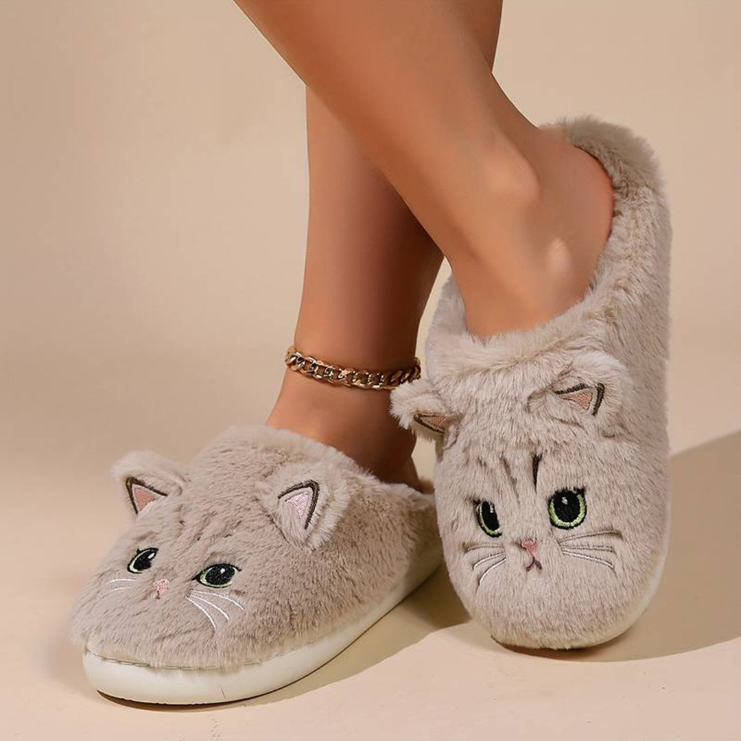ROMÉE - Zapatillas de casa cálidas con diseño de gato para mujeres