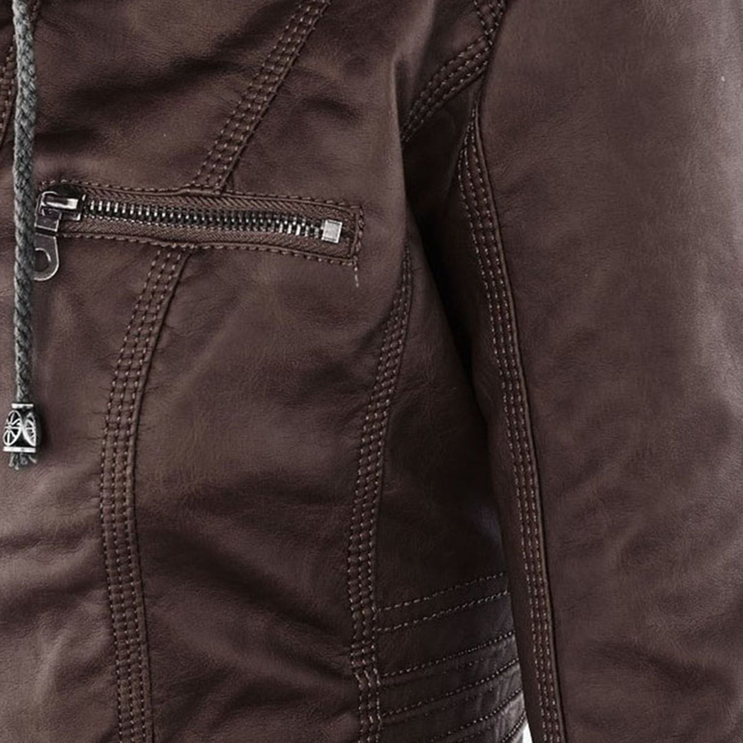 LEIGH – Chaqueta de cuero impermeable para mujer con capucha
