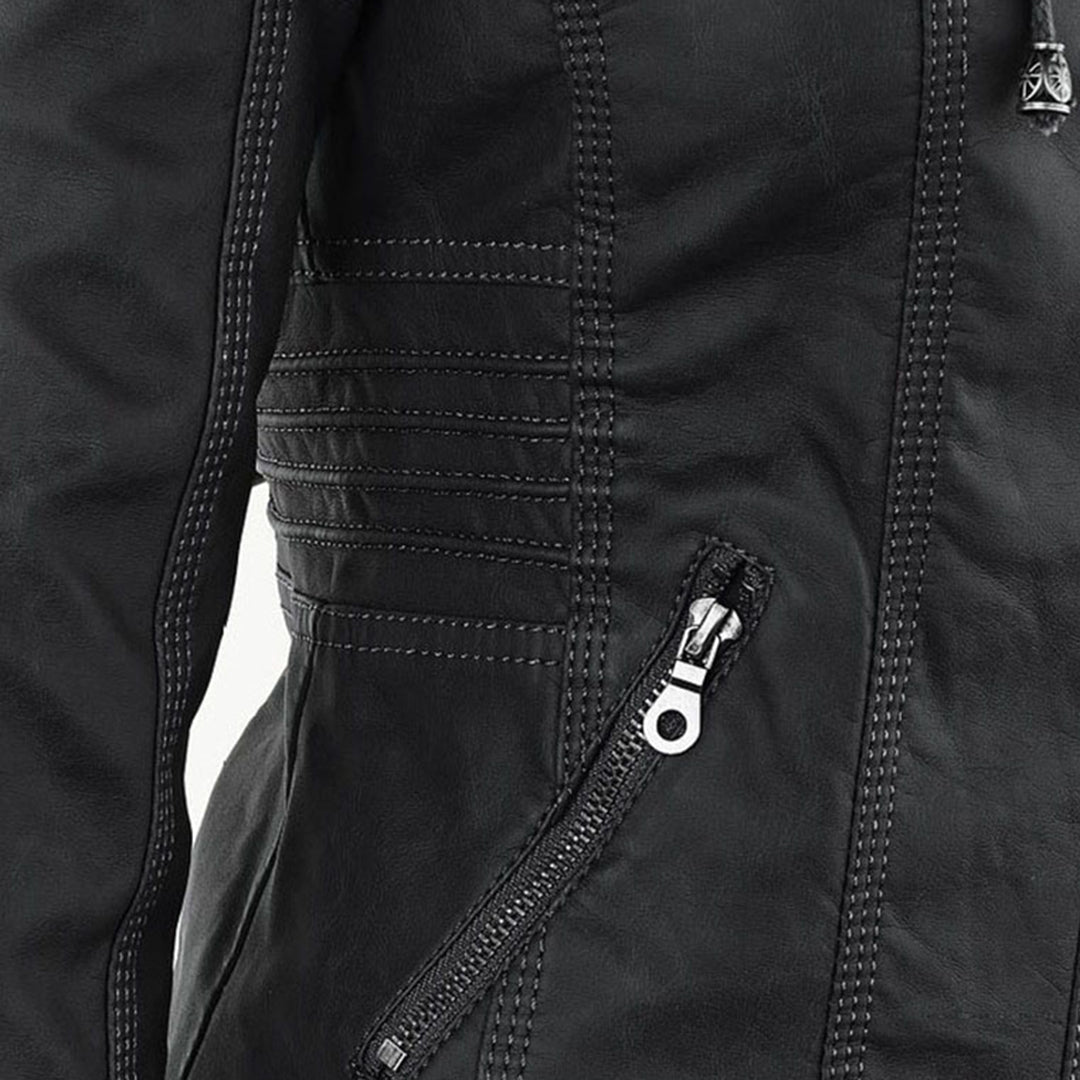 LEIGH – Chaqueta de cuero impermeable para mujer con capucha
