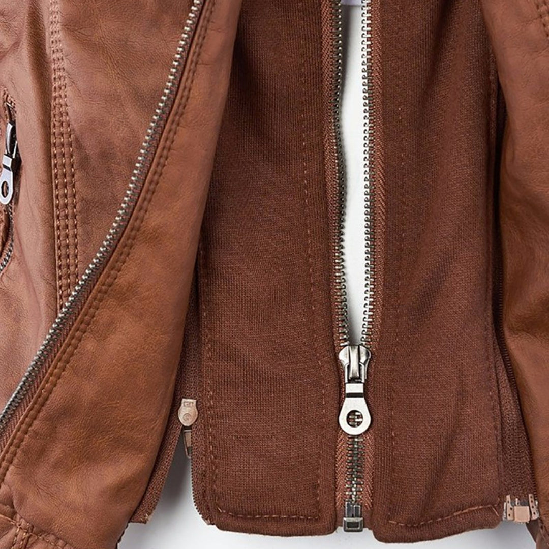 LEIGH – Chaqueta de cuero impermeable para mujer con capucha