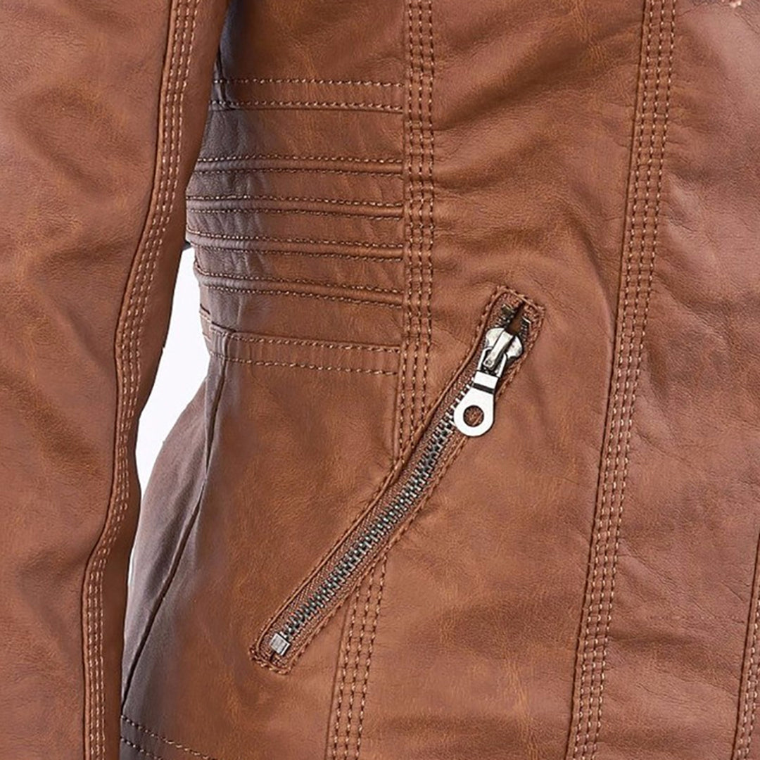 LEIGH – Chaqueta de cuero impermeable para mujer con capucha