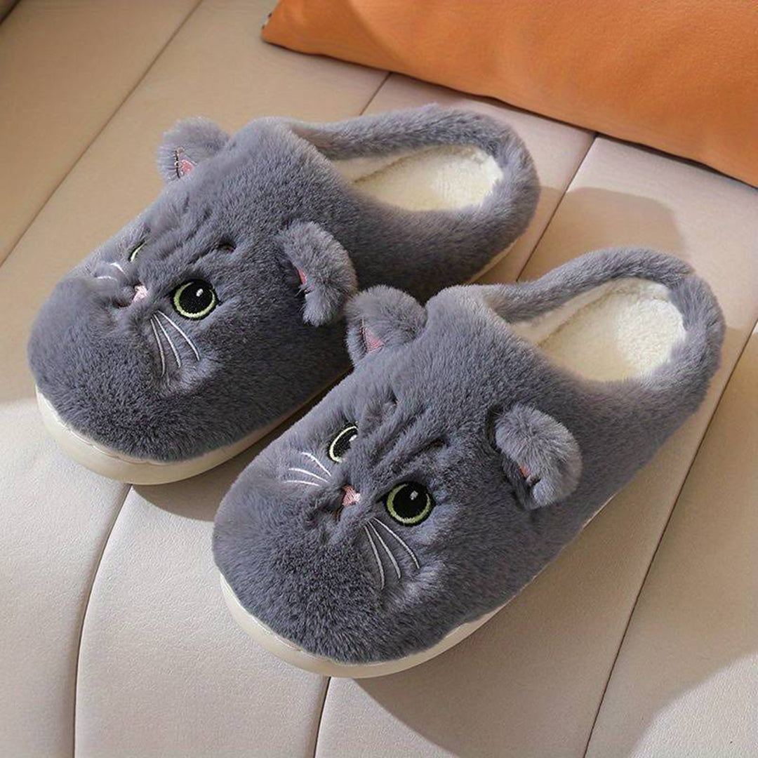 ROMÉE - Zapatillas de casa cálidas con diseño de gato para mujeres